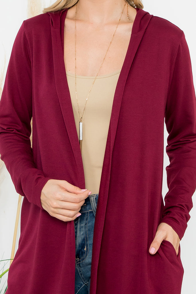 Long Sleeve Open Front French Terry Hoodie Cardigan