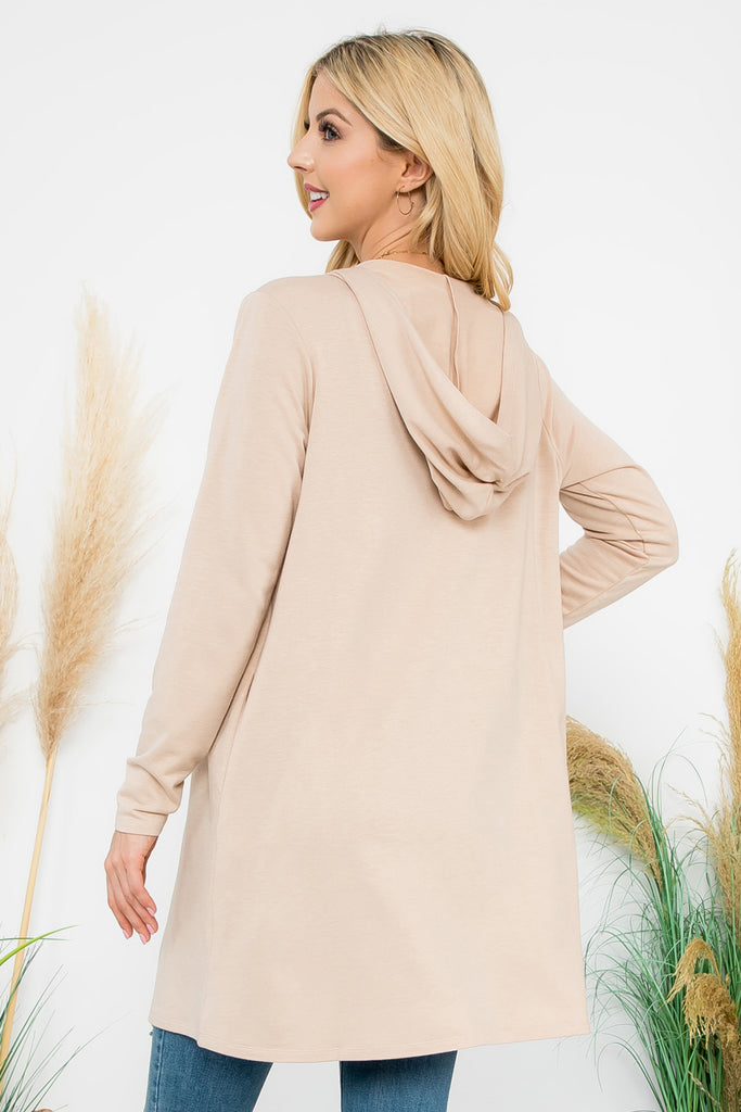 Long Sleeve Open Front French Terry Hoodie Cardigan