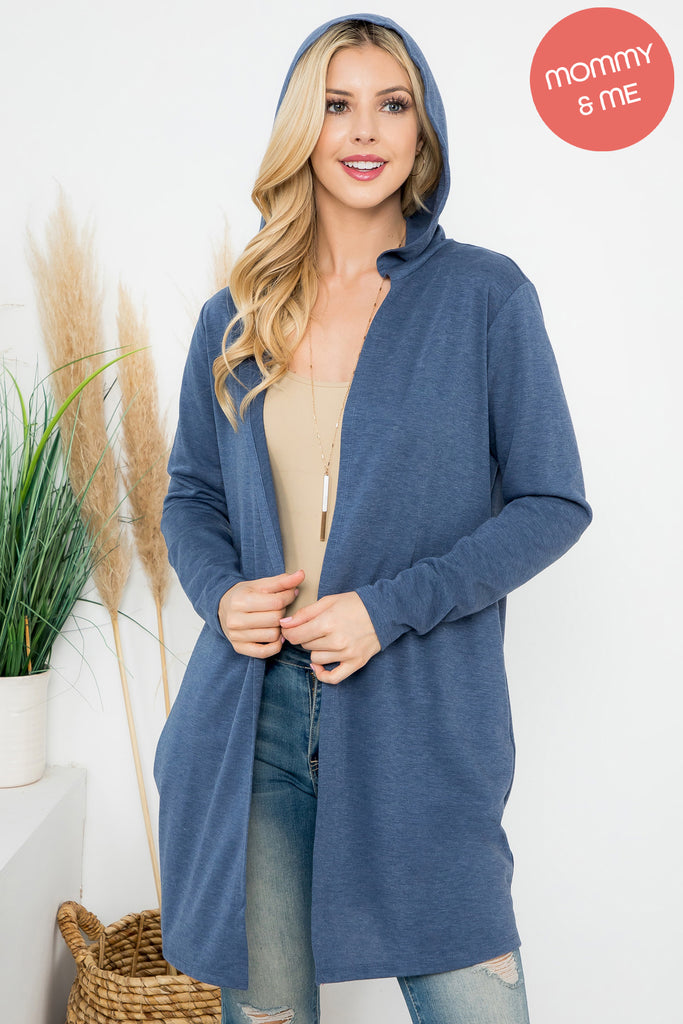 Long Sleeve Open Front French Terry Hoodie Cardigan