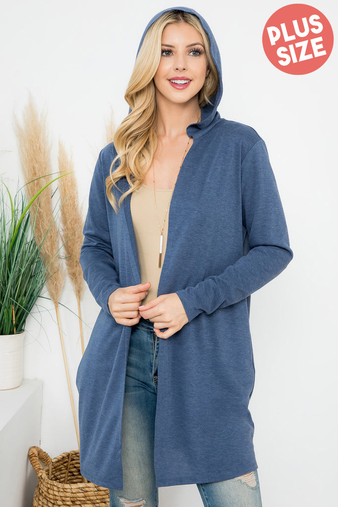 Long Sleeve Open Front French Terry Hoodie Cardigan