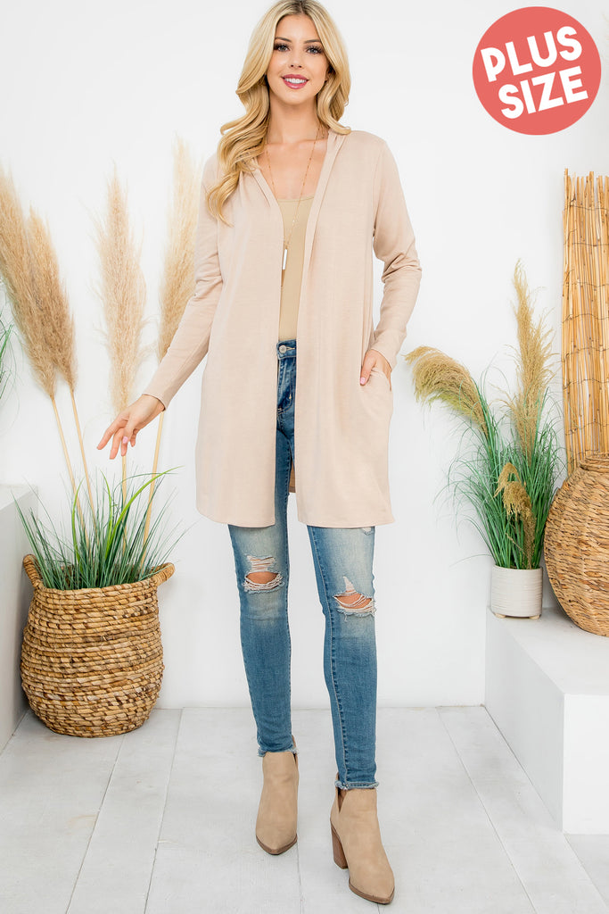 Long Sleeve Open Front French Terry Hoodie Cardigan