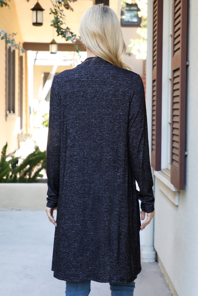 Solid Long Sleeve Open Front Cardigan