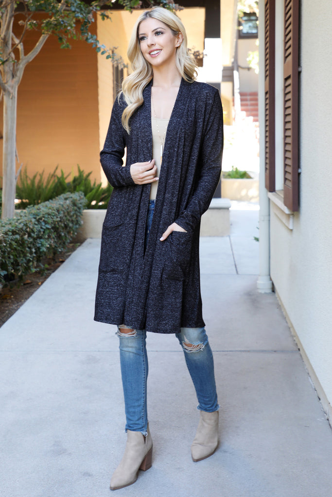 Solid Long Sleeve Open Front Cardigan