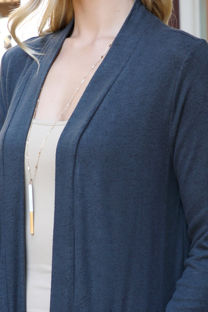 Solid Long Sleeve Open Front Cardigan