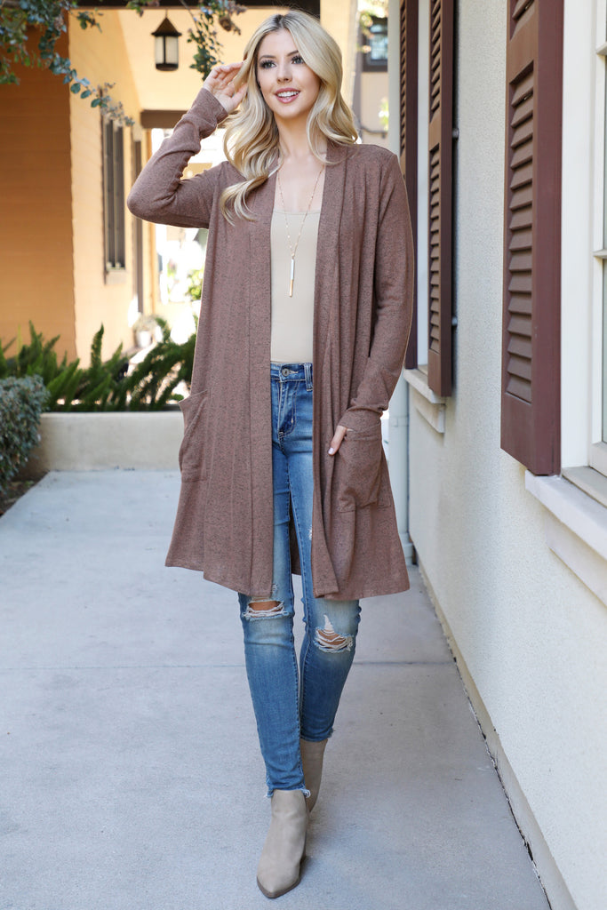 Solid Long Sleeve Open Front Cardigan