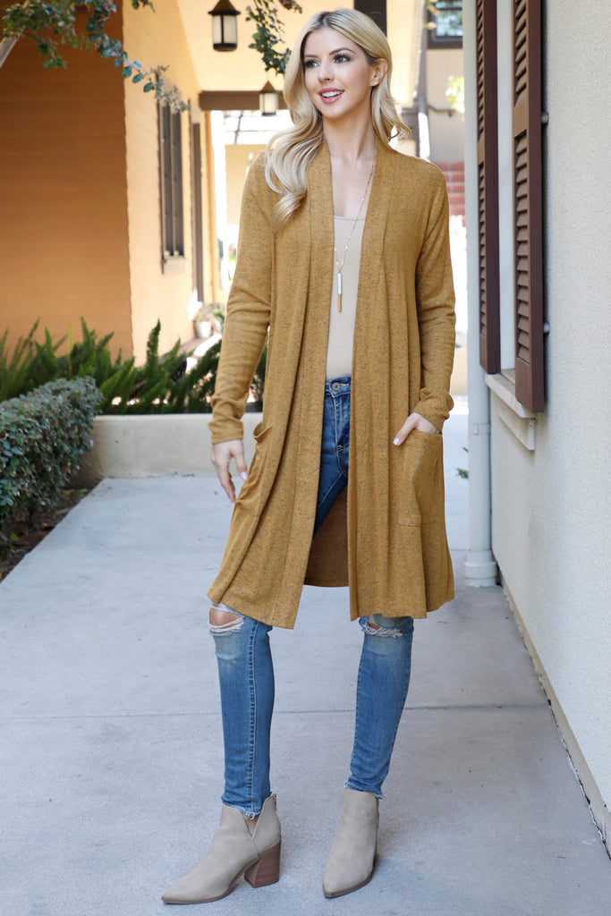Solid Long Sleeve Open Front Cardigan