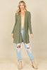 BRUSHED WAFFLE LONG SLEEVE SIDE POCKET OPEN FRONT CARDIGAN