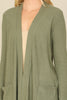 BRUSHED WAFFLE LONG SLEEVE SIDE POCKET OPEN FRONT CARDIGAN