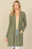 BRUSHED WAFFLE LONG SLEEVE SIDE POCKET OPEN FRONT CARDIGAN