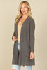 BRUSHED WAFFLE LONG SLEEVE SIDE POCKET OPEN FRONT CARDIGAN