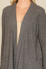 BRUSHED WAFFLE LONG SLEEVE SIDE POCKET OPEN FRONT CARDIGAN