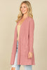 BRUSHED WAFFLE LONG SLEEVE SIDE POCKET OPEN FRONT CARDIGAN