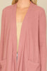 BRUSHED WAFFLE LONG SLEEVE SIDE POCKET OPEN FRONT CARDIGAN