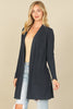 BRUSHED WAFFLE LONG SLEEVE SIDE POCKET OPEN FRONT CARDIGAN