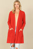 BRUSHED WAFFLE LONG SLEEVE SIDE POCKET OPEN FRONT CARDIGAN