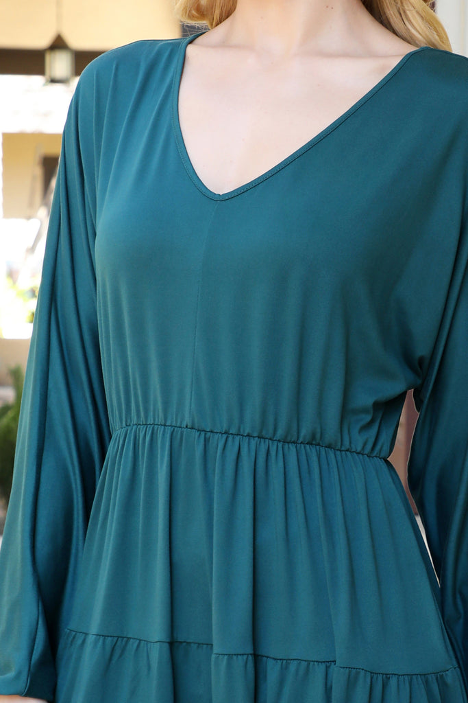 Solid Long Sleeve Tiered Ruffle Dress