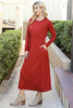 Solid Quarter Sleeve Elastic Waist Dress