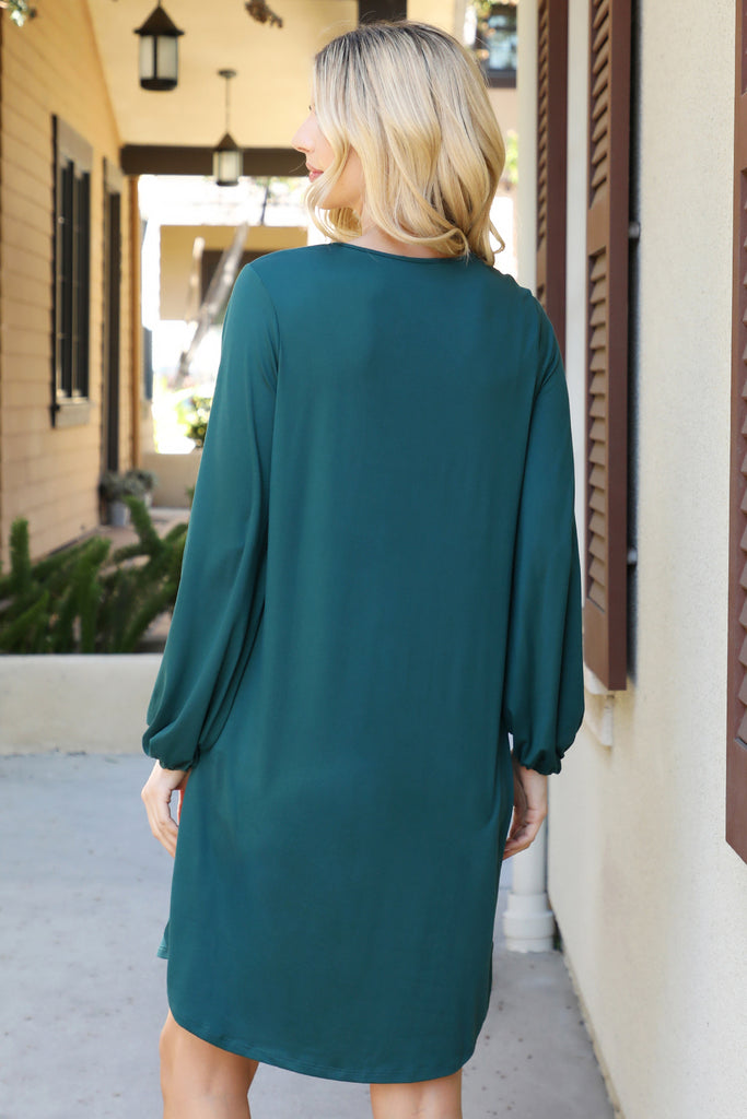 Solid V-Neck Tunnel Long Sleeve Dress