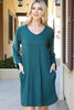 Solid V-Neck Tunnel Long Sleeve Dress
