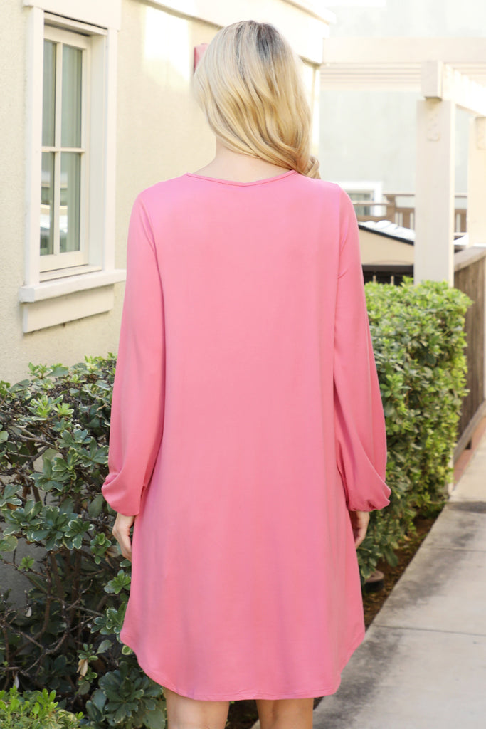 Solid V-Neck Tunnel Long Sleeve Dress