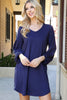 Solid V-Neck Tunnel Long Sleeve Dress