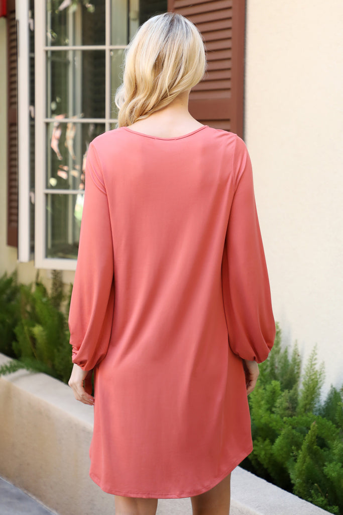 Solid V-Neck Tunnel Long Sleeve Dress