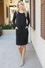 Solid Long Sleeve Ribbon Elastic Waist Dress