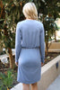 Solid Long Sleeve Ribbon Elastic Waist Dress