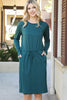 Solid Long Sleeve Ribbon Elastic Waist Dress