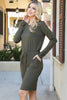 Solid Long Sleeve Ribbon Elastic Waist Dress