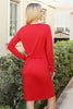 Solid Long Sleeve Ribbon Elastic Waist Dress