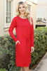Solid Long Sleeve Ribbon Elastic Waist Dress