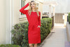 Solid Long Sleeve Ribbon Elastic Waist Dress