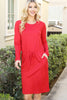 Solid Long Sleeve Ribbon Elastic Waist Dress