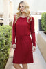 Solid Long Sleeve Ribbon Elastic Waist Dress