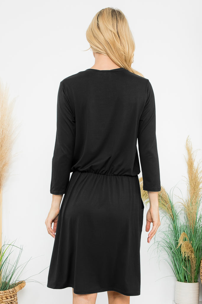 Cinch Waist 3/4 Sleeve Dress