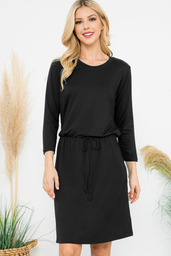 Cinch Waist 3/4 Sleeve Dress