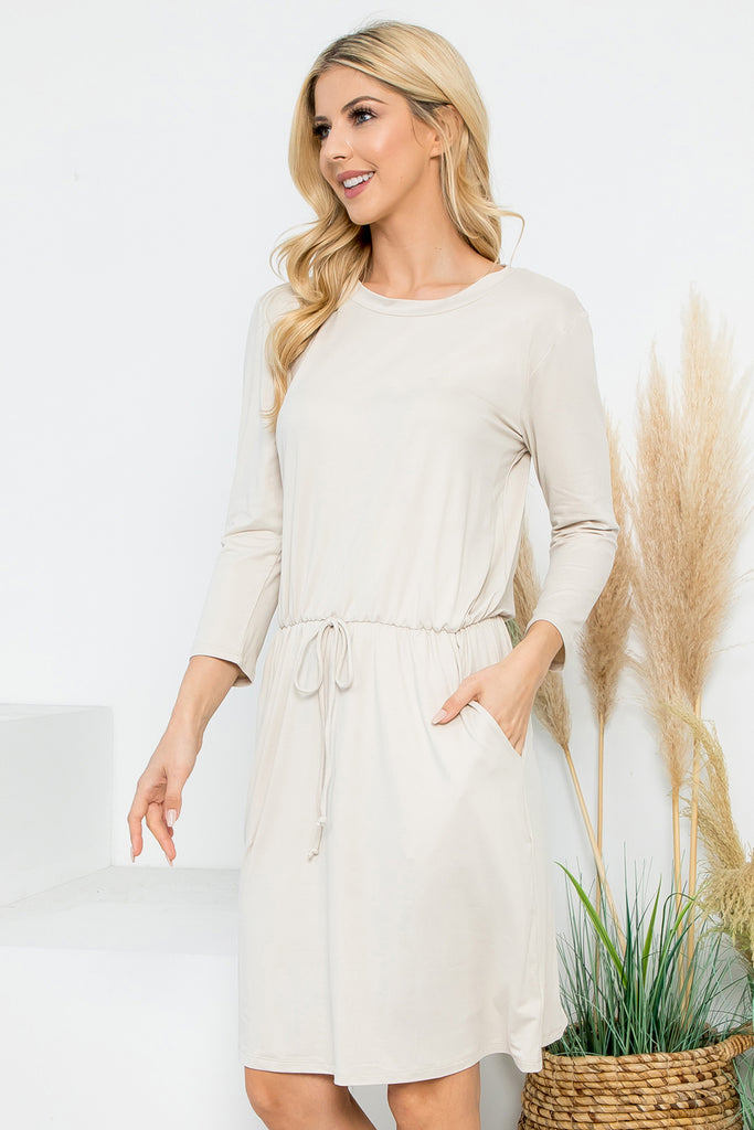 Cinch Waist 3/4 Sleeve Dress