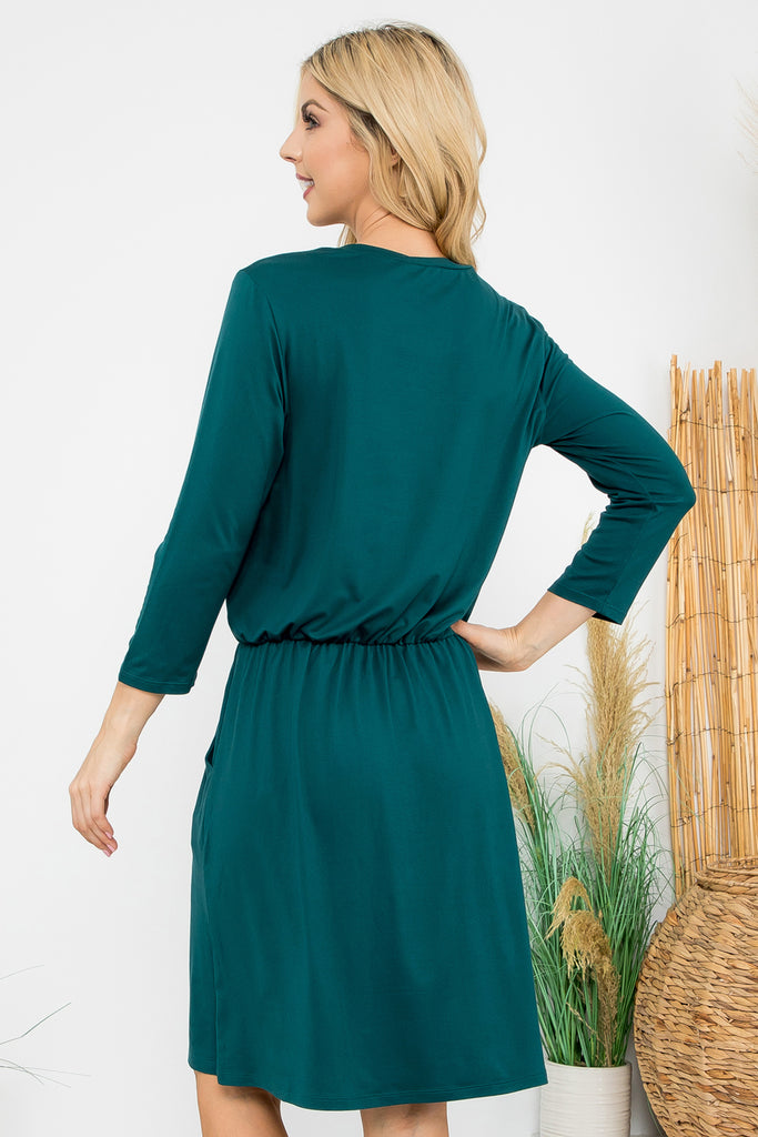 Cinch Waist 3/4 Sleeve Dress