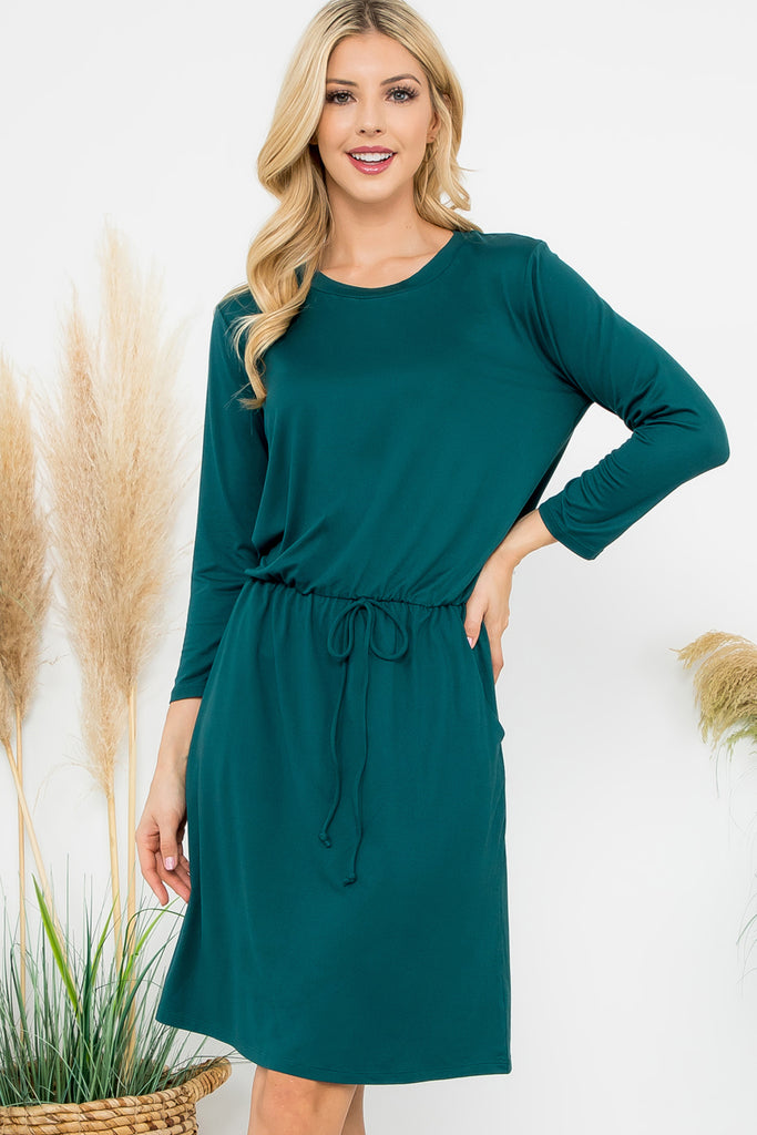 Cinch Waist 3/4 Sleeve Dress