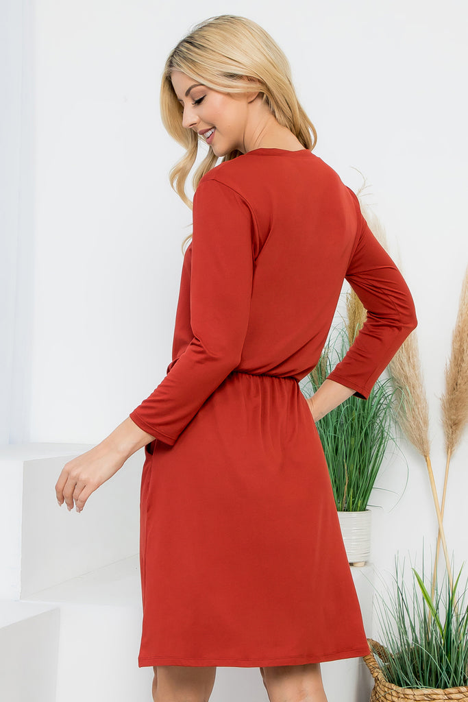 Cinch Waist 3/4 Sleeve Dress