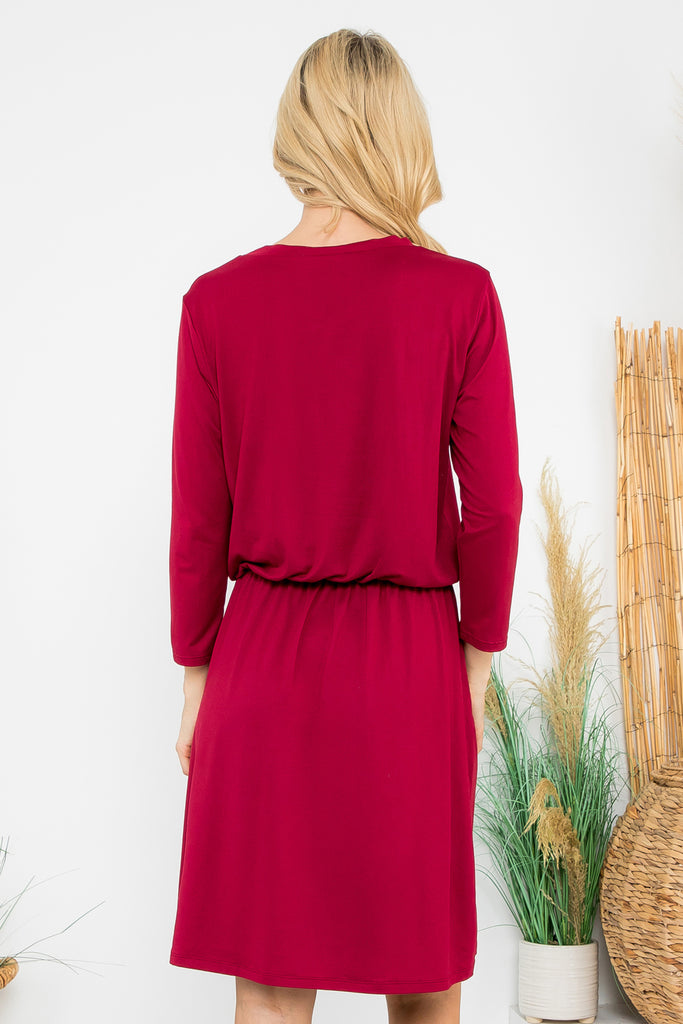 Cinch Waist 3/4 Sleeve Dress