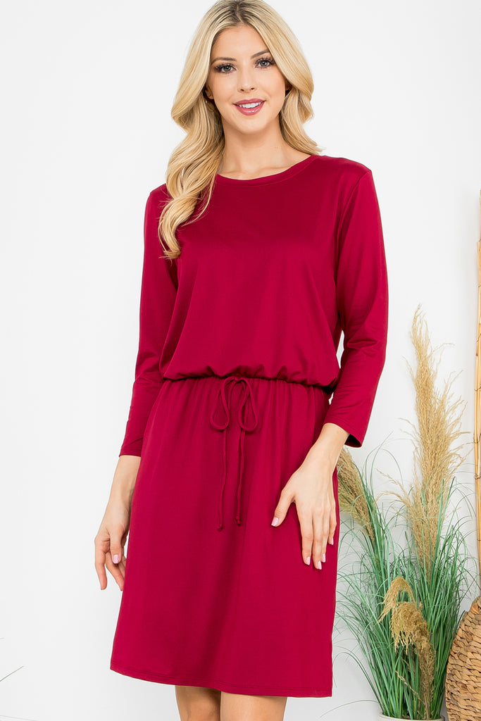 Cinch Waist 3/4 Sleeve Dress