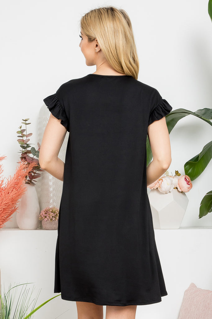Wide Sleeve Elbow Shirring Detail Solid Dress