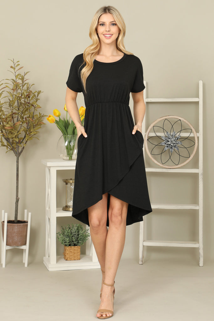 Cinched Waist Solid Tulip Dress