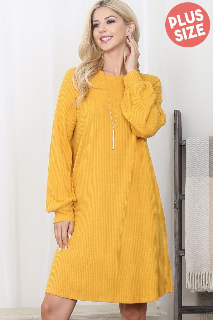 Brushed Waffle Bubble Sleeve Pocket Dress