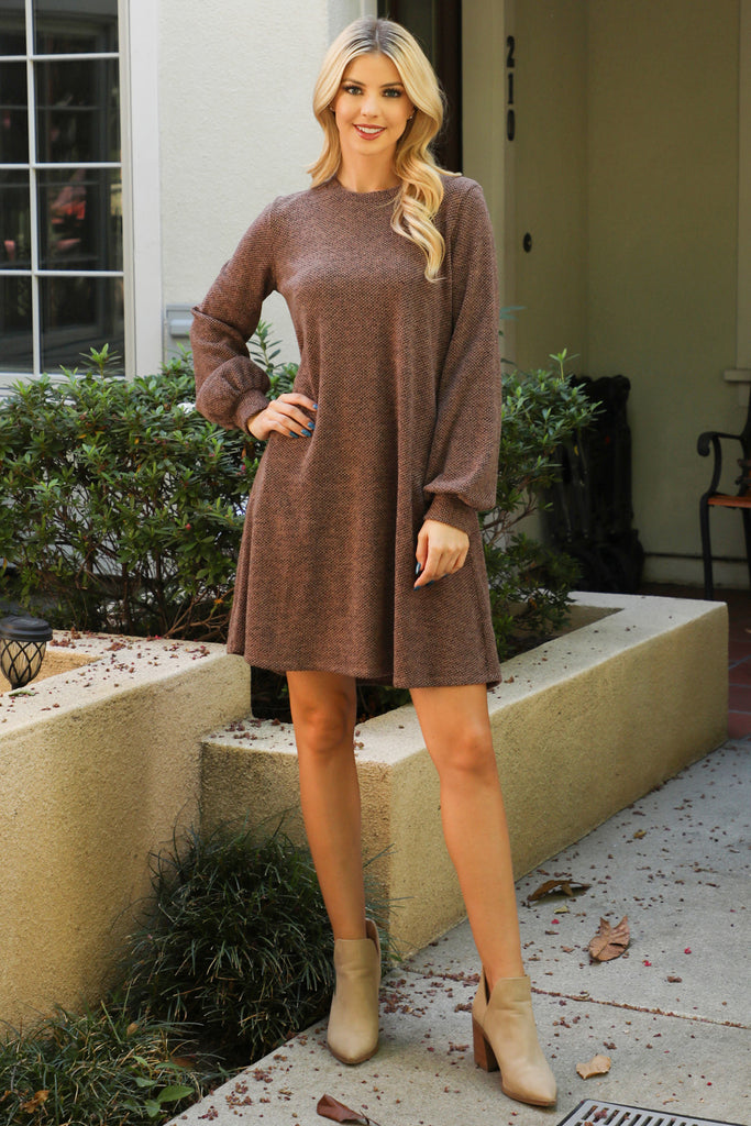 Long Puff Sleeve Jacquard Knit Dress