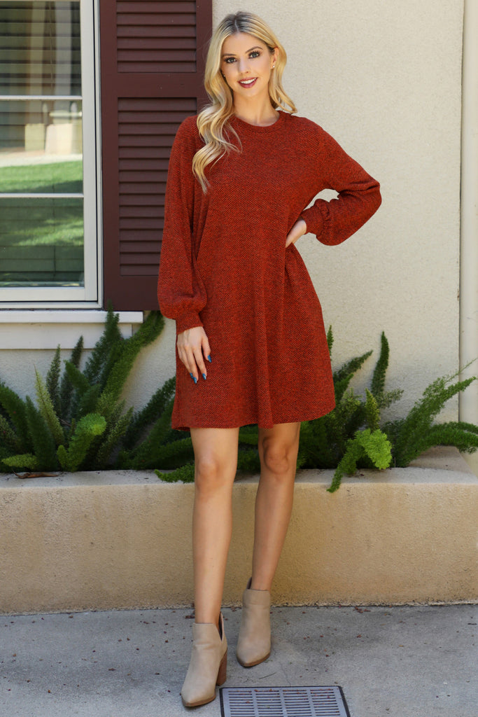 Long Puff Sleeve Jacquard Knit Dress