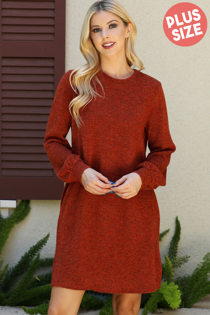 Long Puff Sleeve Jacquard Knit Dress