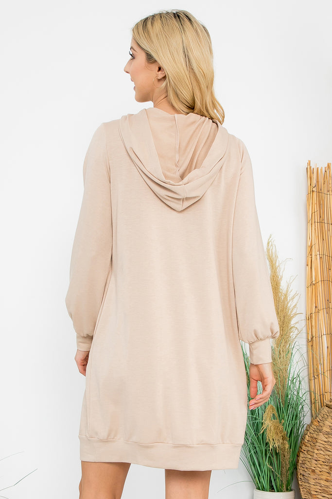 French Terry Long Puff Sleeve Hoodie Dress